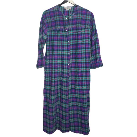 ORVIS USA Plaid Vintage Quilted 100% COTTON NIGHTGOWN + Robe LARGE Flannel - Picture 2 of 6